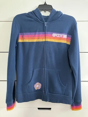 Sudadera con Capucha con Cremallera Azul Marino Epcot 35 Parques Disney Patrón Arco Iris Talla Grande Difícil de Encontrar Foto 1 de 4