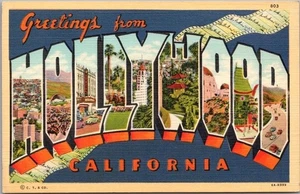 Tarjeta postal grande vintage de Hollywood, California lino Curteich 1936/sin usar - Imagen 1 de 2