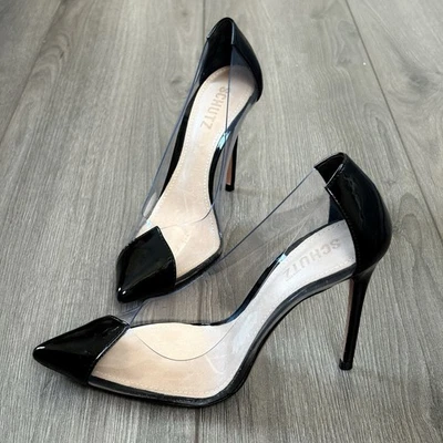 Schutz Cendi Vinilo Transparente y Charol Negro Bomba Tacón Stiletto EE. UU. 7 Foto 1 de 4