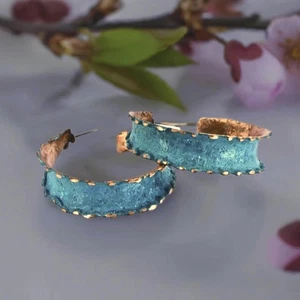 UrbanRose Copper Hoop Earrings 5/8 Inch Verdigris Patina Handmade - Picture 1 of 10