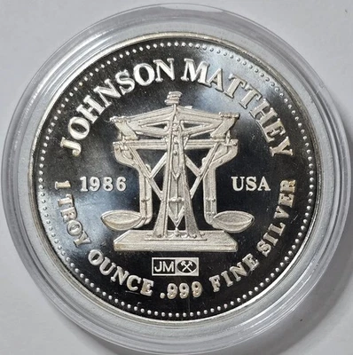 Vintage 1986 1oz .999 Silver Johnson Matthey FREEDOM Round BU in a Capsule - Image 1 of 2