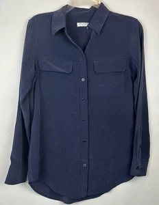 Equipment Femme Top Womens XS 100% Silk Blue Button Up Long Sleeve Shirt Read - Picture 1 of 7