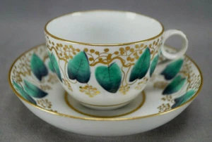 Maschinenmuster 148 grüne Blätter & Gold Teetasse & Untertasse um 1800-1815 A - Bild 1 von 11