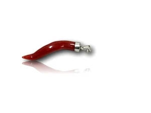 Horn Italy and Natural of Gemstone in Coral with 925 Sterling Silver Big Charm - Picture 1 of 3