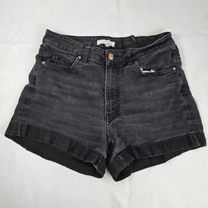 H&M Denim Shorts High Waist Black Wash Cuffed Hem Casual Women's Size 8 Y2K - Picture 1 of 9