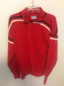 Meister Ski Sweater L Red 1/4 Zip Wool Acrylic Stripe Made Hong Kong excellent - Picture 1 of 7