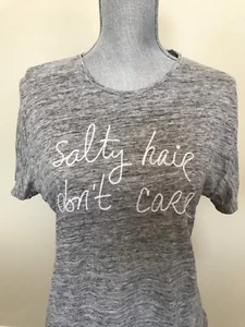 KINLY Linen "Salty Hair Don't Care" Embroidered Tee T-Shirt Shirt Top sz S - Picture 1 of 8