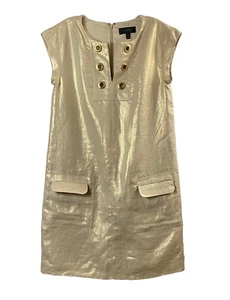 Vestido J Crew Shift Para Mujer 4 Beige Dorado Metálico Mangas Bolsillos Ojales Nuevo con Etiquetas - Imagen 1 de 19