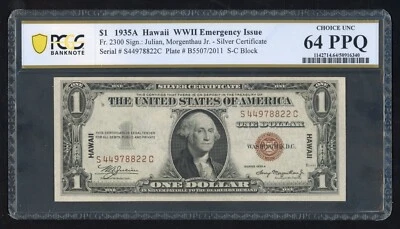 United States 1935 $1 Silver Certificate Surcharged Hawaii PCGS Choice Unc 64PPQ - Image 1 of 2