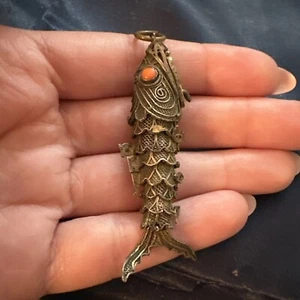 925 CHINESE EXPORT FILIGREE CORAL PILL BOX LOCKET PENDANT STERLING SILVE PENDANT - Picture 1 of 8