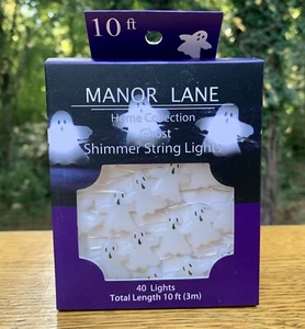 Manor Lane Halloween 40 Mini GHOST Shimmer 10ft String Lights: Timer MSRP $25 - Picture 1 of 8