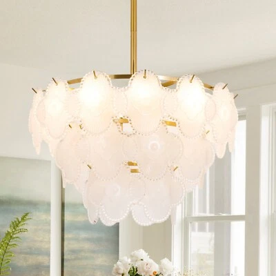 Light Dimmable Tiered Chandelier with Flower Glass Shades - Image 1 of 4
