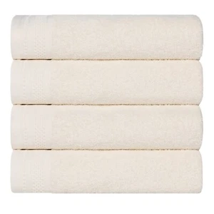 Honeycomb Textured Waffle Border Cotton Medium Weight Bath Towels Set of 4 - Picture 1 of 94