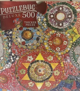 Lot Of 2 PuzzleBug 500 Piece Puzzles Colorful Mosaic & Funny Cactus Puzzle - Picture 1 of 2