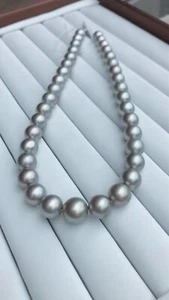 huge12-13mm south sea silver grey pearl necklace 925s(tim) - Picture 1 of 4