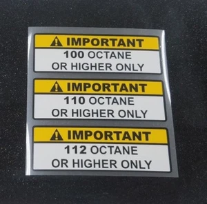 Juego de 3 calcomanías pegatinas con etiqueta de advertencia impresas para tanque de combustible gasolina gasolina de carreras - Imagen 1 de 1