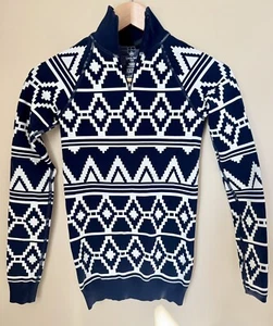 Sweaty Betty Aztec Print Navy Activewear Ski Thermal Half Zip Top XS 4 Baselayer - Picture 1 of 6