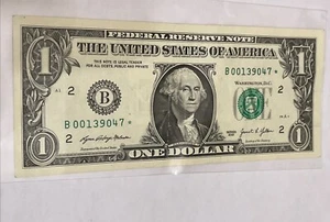 500% seltener One Dollar Schein mit Stern SerieB 00139047* - Bild 1 von 6