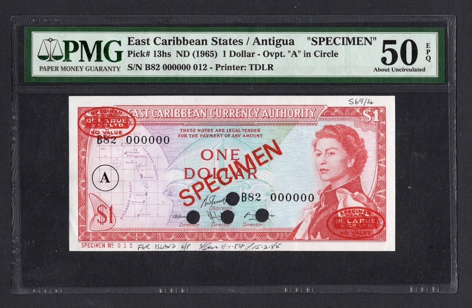 East Caribbean States One Dollar ND (1965) P13hs "Specimen" About Uncirculated - Image 1 of 2