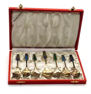 Juego de 7 cucharas Meka Dinamarca plata esterlina y esmalte multicolor Demitasse - Imagen 1 de 8