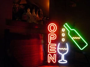Bar offen Wein Pub Club 20"x16" Neonlicht Schild Lampe Bier Flasche Zigarre Wand Dekor - Bild 1 von 4