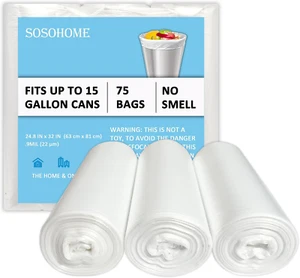 15 Gallon Trash Bags - 22 Micron Strong Tall Kitchen Office Garbage Bags, Fit up - Picture 1 of 6