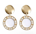 Elegant Geometric Drop Dangle Brincos Acrylic Fashion Earrings - White & Gold
