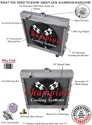 Radiador RS Champion 2 filas, ventilador de 16"-1970-1972 Plymouth Valiant bloque pequeño motor V8 Foto 1 de 4