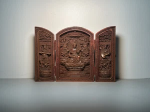 Antique Bodhisattva Manjusri Three Open Box Old Boxwood Carving Decoration - Picture 1 of 8