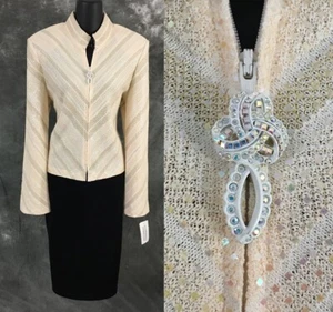 NWT NEW St John evening jacket knit peach rhinestones embellished suit blazer 10 - Picture 1 of 8