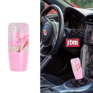 10cm JDM Clear Real All Pink Glitter Sakura Flower Manual Gear Stick Shift Knob - Picture 1 of 10