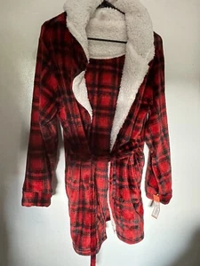 Bata de baño Colsie de franela con capucha para mujer roja/blanca/negra a cuadros talla S/SX invierno - Imagen 1 de 5