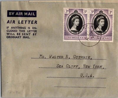 1953 St Helena Queen Elizabeth II Coronation FDC Cover To USA New York Airletter - Image 1 of 2