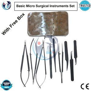 Basic Micro Surgical Instruments Set Micro Surgery Set 9 Pcs Black with Free Box - Picture 1 of 7
