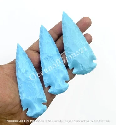 3-4 Inch Man-made Arizona Turquoise Arrowhead Crystal 3 Pieces Gemstone Cabochon - Image 1 of 4