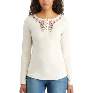 NEU CHAPS Ralph Lauren verzierte Spitze Blumen Baumwolle Henley Top Shirt S M Neu mit Etikett - Bild 1 von 11