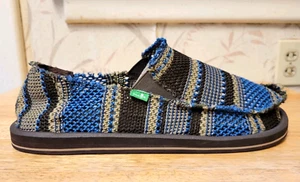 Sanuk Men's Yew Knit Slip On Loafers Shoes Brown / Blue Stripe Shoes Size 12 - Picture 1 of 6