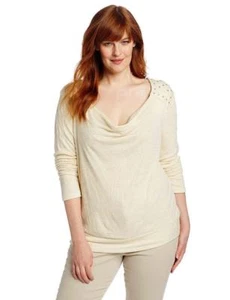 NY Collection Sweater Ivory Cowl Neck Long Sleeve Metallic Pullover Plus 2X NWT - Imagen 1 de 4