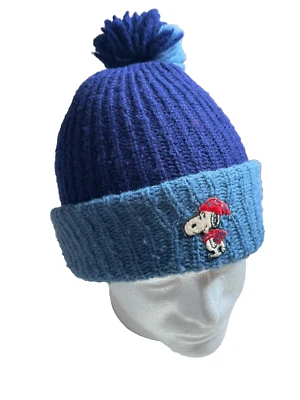 Hi Bulk Snoopy Peanuts Winter Pom Pom Beanie Hat Embroidered Logo USA Dated Vtg - Image 1 of 4