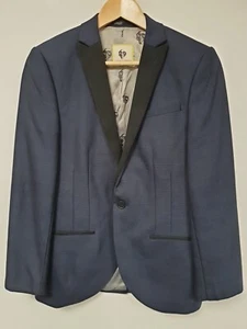Noose & Monkey, Navy Blue & Black Patterned Suit Jacket, Wool Mix, 36" Chest/R - Picture 1 of 18