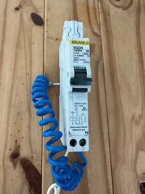 SQUARE D 6A 30MA RCBO 1 SINGLE POLE B6 SQOR106B03 240V 6KA - Image 1 of 3