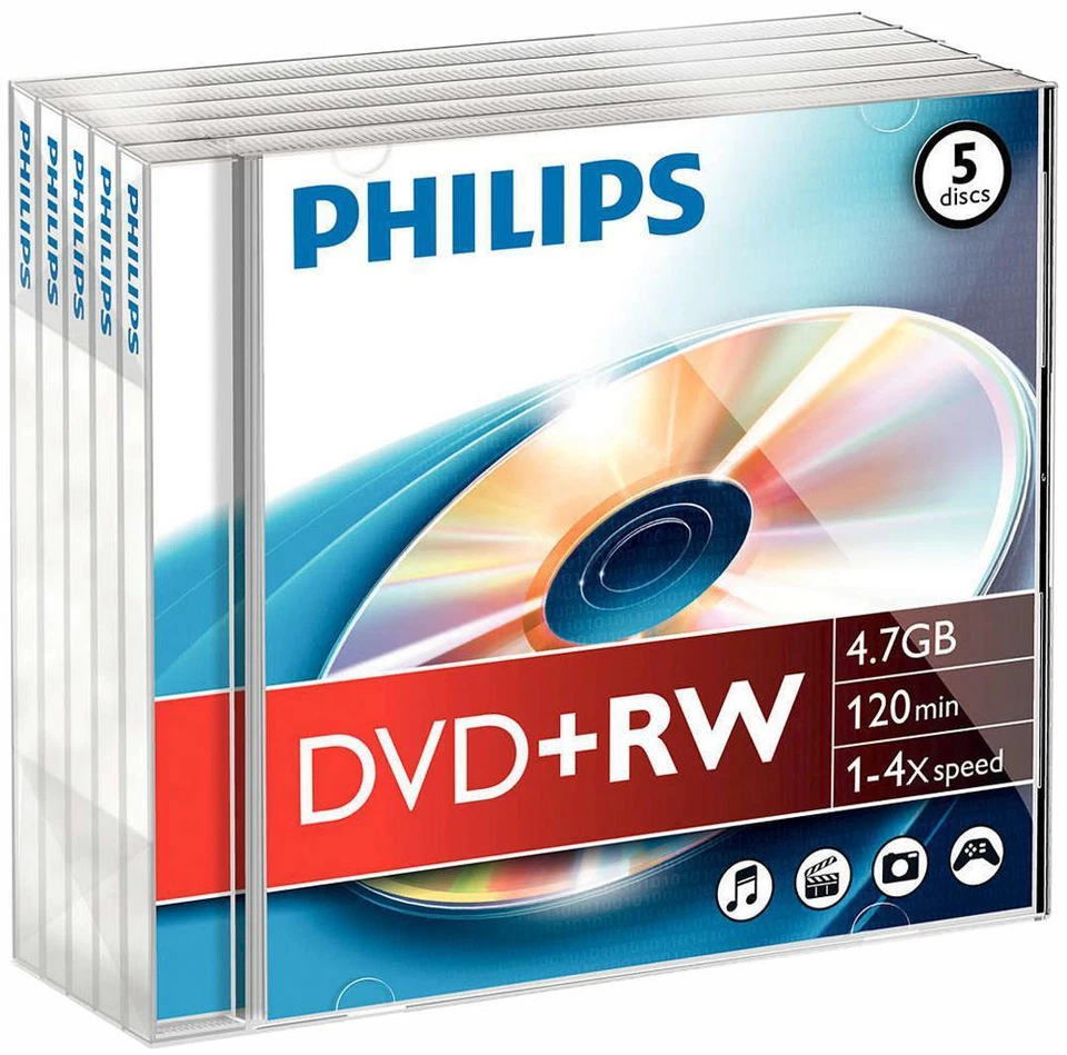 Philips - DW4S4J05F/10 - Dvd+rw 4.7gb (4x) Jewel Case, 5 Pack - Image 1 of 1