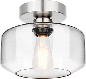 Industrial Semi Flush Mount Ceiling Light Brushed Nickel, 900 Lumen LED 8.6x7" - Picture 1 of 14