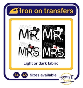 MICKEY MINNIE MR AND MRS wedding hen stag party iron on t-shirt transfers a5 a4 - Picture 1 of 5