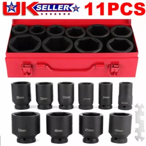 11PC 3/4" DRIVE DEEP IMPACT Socket Set 22-50mm HGV Long Reach Impact Socket UK - Picture 1 of 14