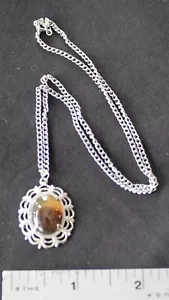 BELLISSIMA Collana Agata Montana Ornata Riempita d'Argento Antica/Vintage NOS - Foto 1 di 2
