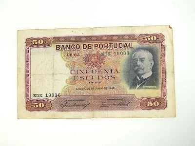 1949 PORTUGAL $50 CH6A 28 JUNHO P154 WORLD CURRENCY BANKNOTE - Image 1 of 2