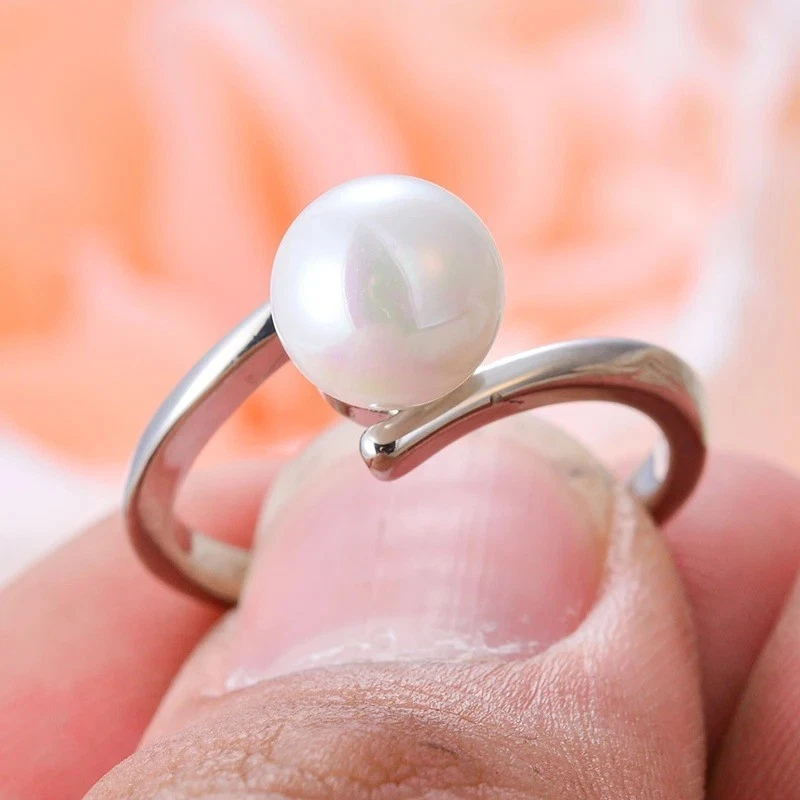 Anillo de plata de ley 925 concha blanca perla anillo de mujer regalo de San Valentín de Navidad Foto 1 de 4