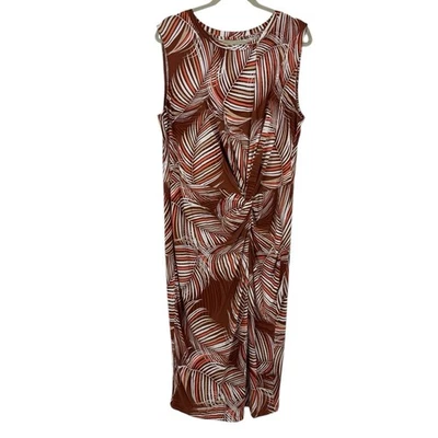 Liz Claiborne Sleeveless Tropical Dress Size XL Brown Palm Patttern Twist front - Image 1 of 4