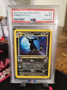 2001 Pokemon Neo Discovery Umbreon Holo Rare Card 13/75 PSA 8 NM-MT - Picture 1 of 2